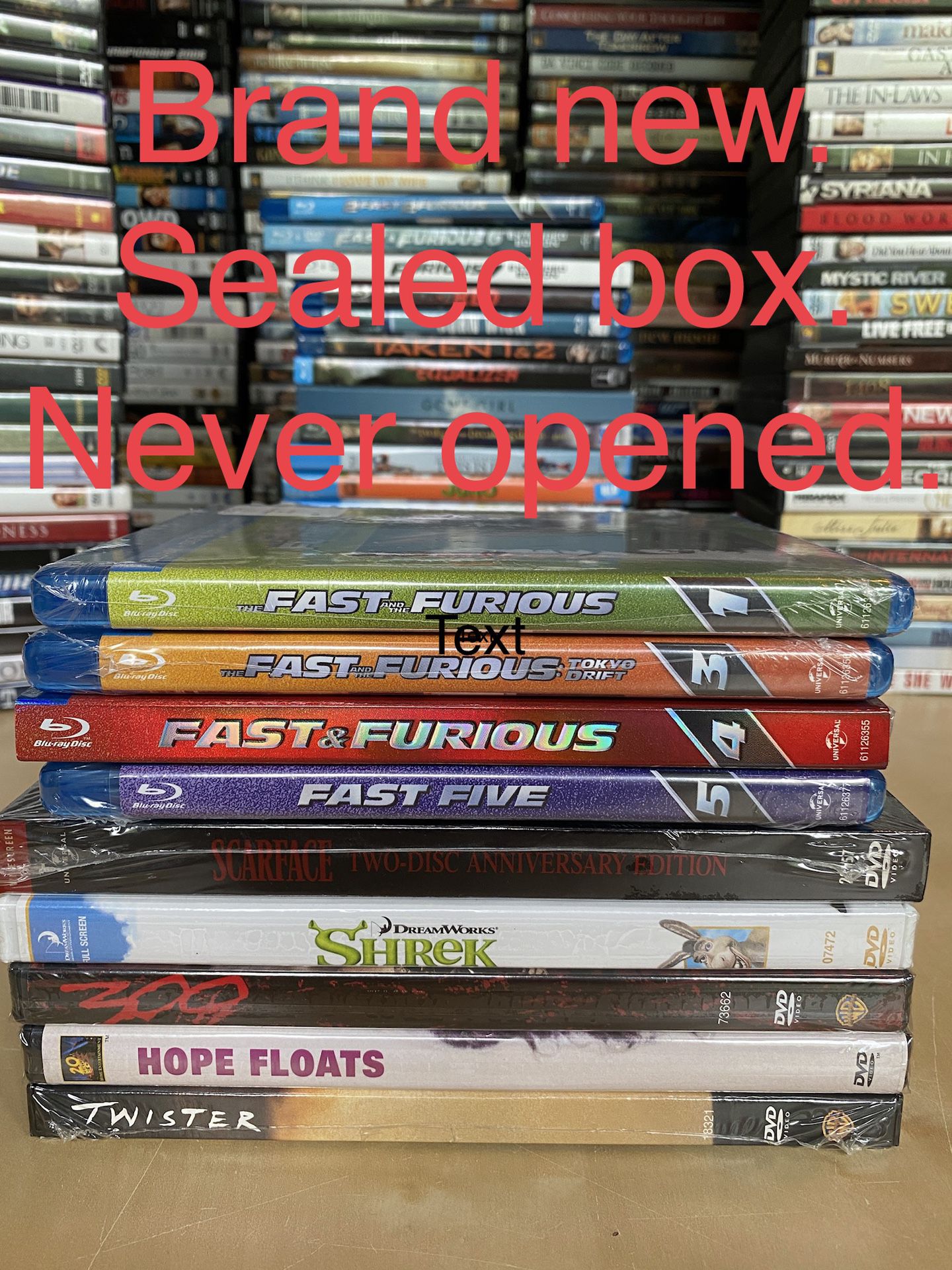 Movies on DVDs, Blu-ray, and audiobooks