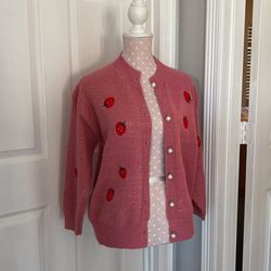 Pink Cardigan With Strawberry Brand New One Size