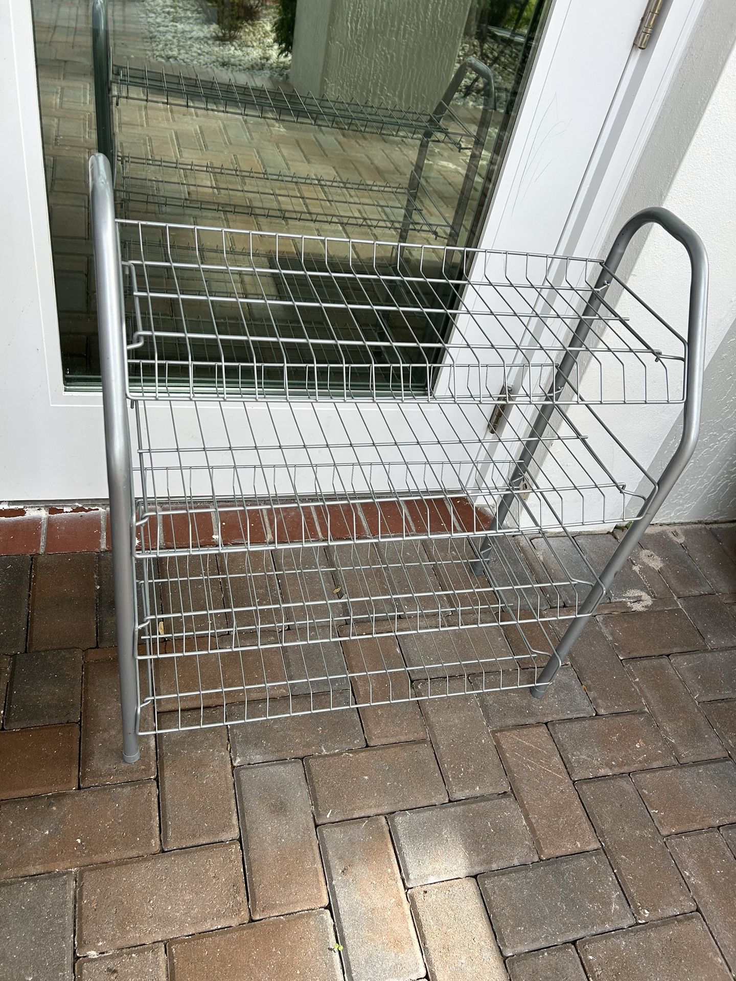 Metal Shoe Rack, 30" wide, 4 shelves.