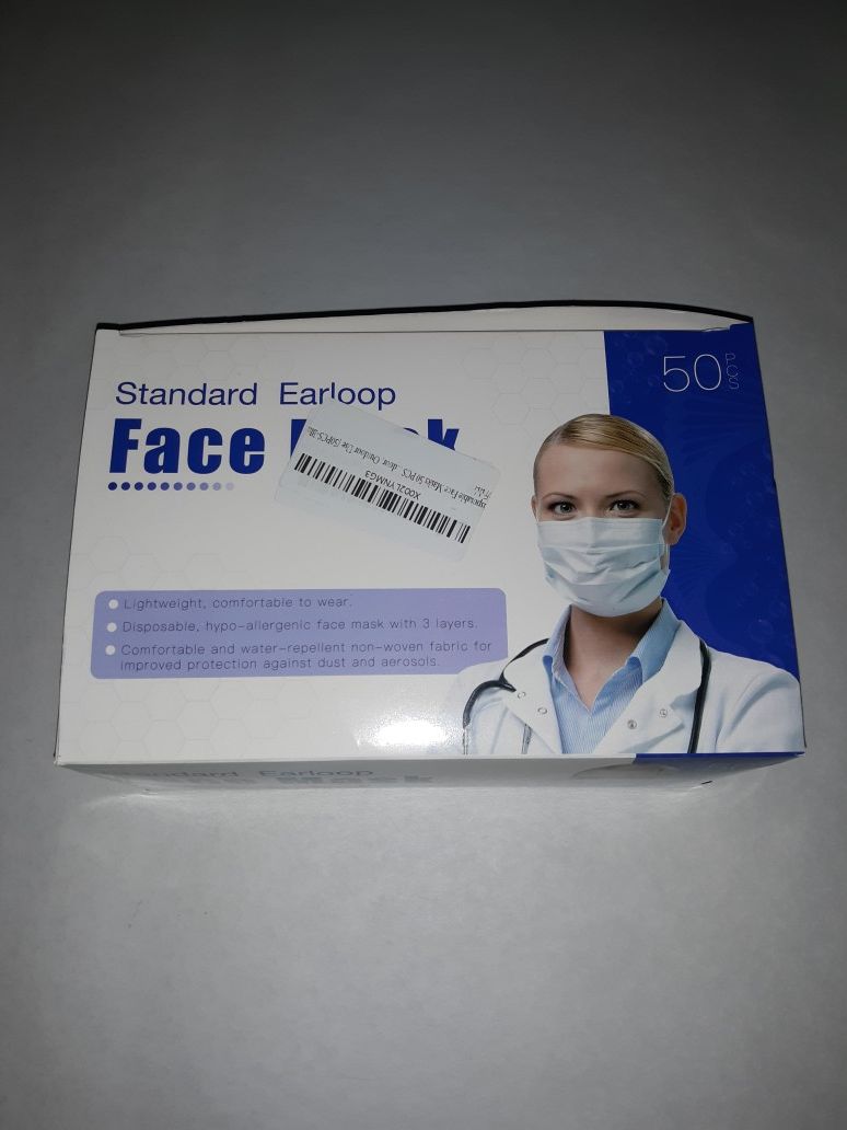 Face Mask [Box of 50] 3-Ply Disposable PPE Breathable Cotton Filter w/ Earloop