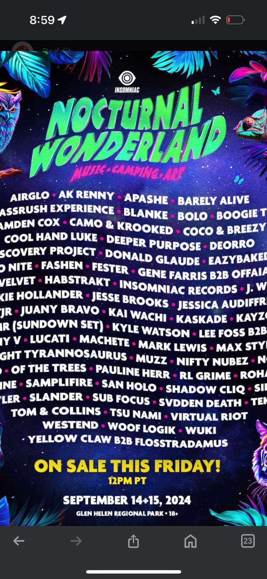 Nocturnal Wonderland Ticket GA