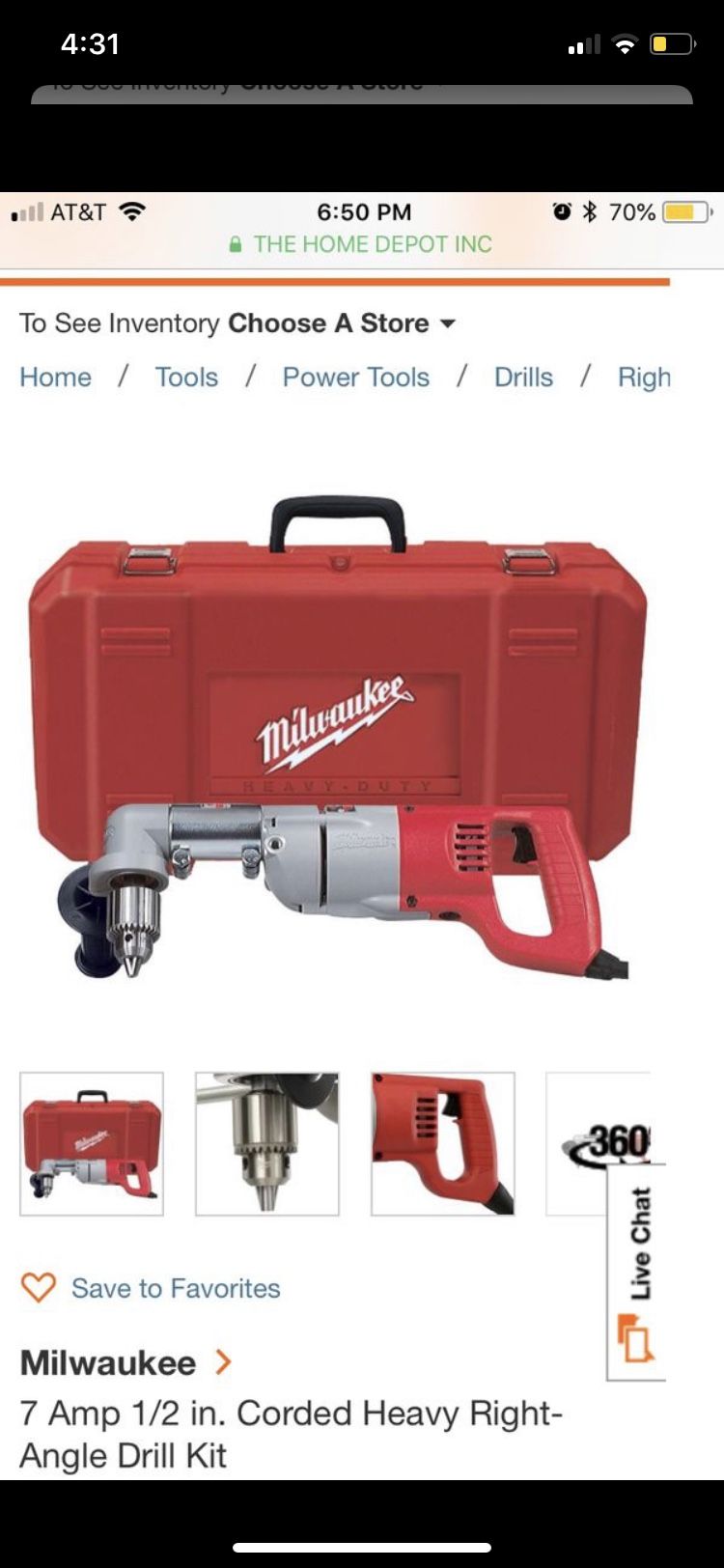 Milwaukee Heavy Duty 7amp 1/2 in Right Angie Drill