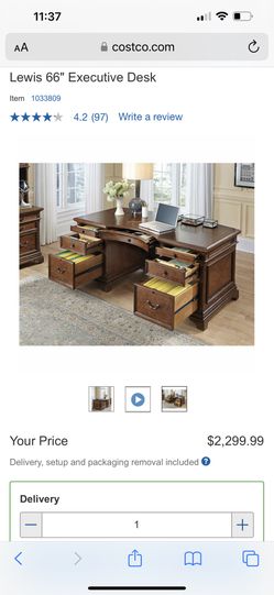 COMBO FURNITURE DEAL Executive Desk With Custom Pad, Leather Chair, Electric Fireplace And Flatscreen tv .