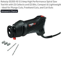 Rotozip SS355-10 5.5 Amp High Performance Spiral Saw Tool Kit with (3) Collects and (2) Bits, Compact & Lightweight - Ideal for Plunge Cuts, Freehand 