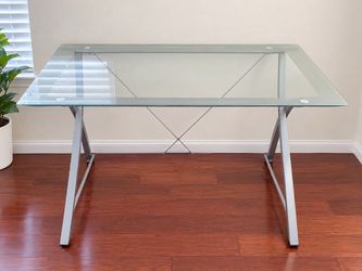 Glass Top Desk with Silver Metal Frame