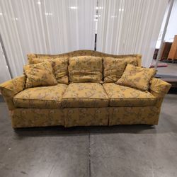 Yellow Floral Camelback Three-Seat Sofa with Skirt