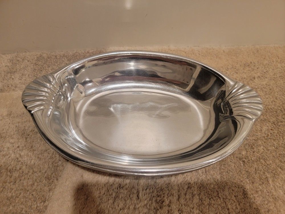 Vintage Wilton Pewter Armetale Scallop Handle Oval Tray