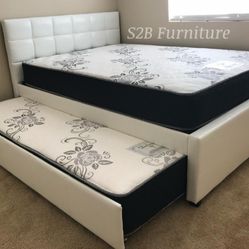 Full Twin White Trundle Bed With Orthopedic Mattress!