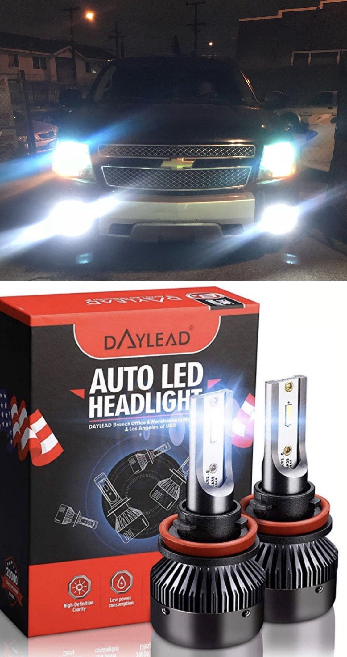 Us brand Daylead LEDs 1 year warranty 25$ plug and play free license plate LEDs with purchase
