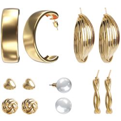 Gold Stud Earrings for Women Earring Set for Multiple Piercing 14K Gold Plated Stud Earrings 