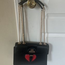 Love Moschino Black And Red Heart Chain Bag