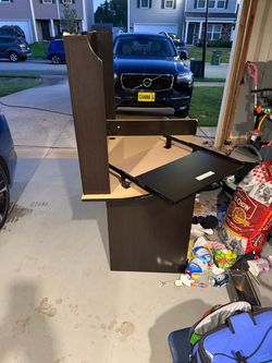 Dark Brown Wood Computer Desk with Keyboard Tray