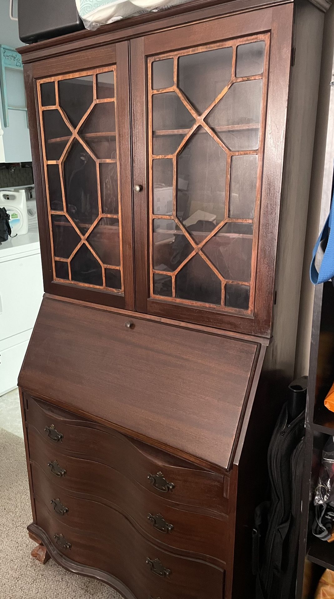 beautiful vintage real mahogany wood  Secretary Desk with beautiful chunky hand carved claw feeet