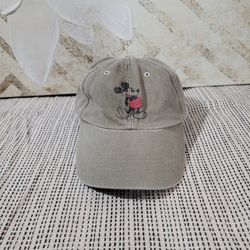 Disney Mickey Mouse Hat Green Adjustable Strap Back Hook Loop Khaki Dad Cap