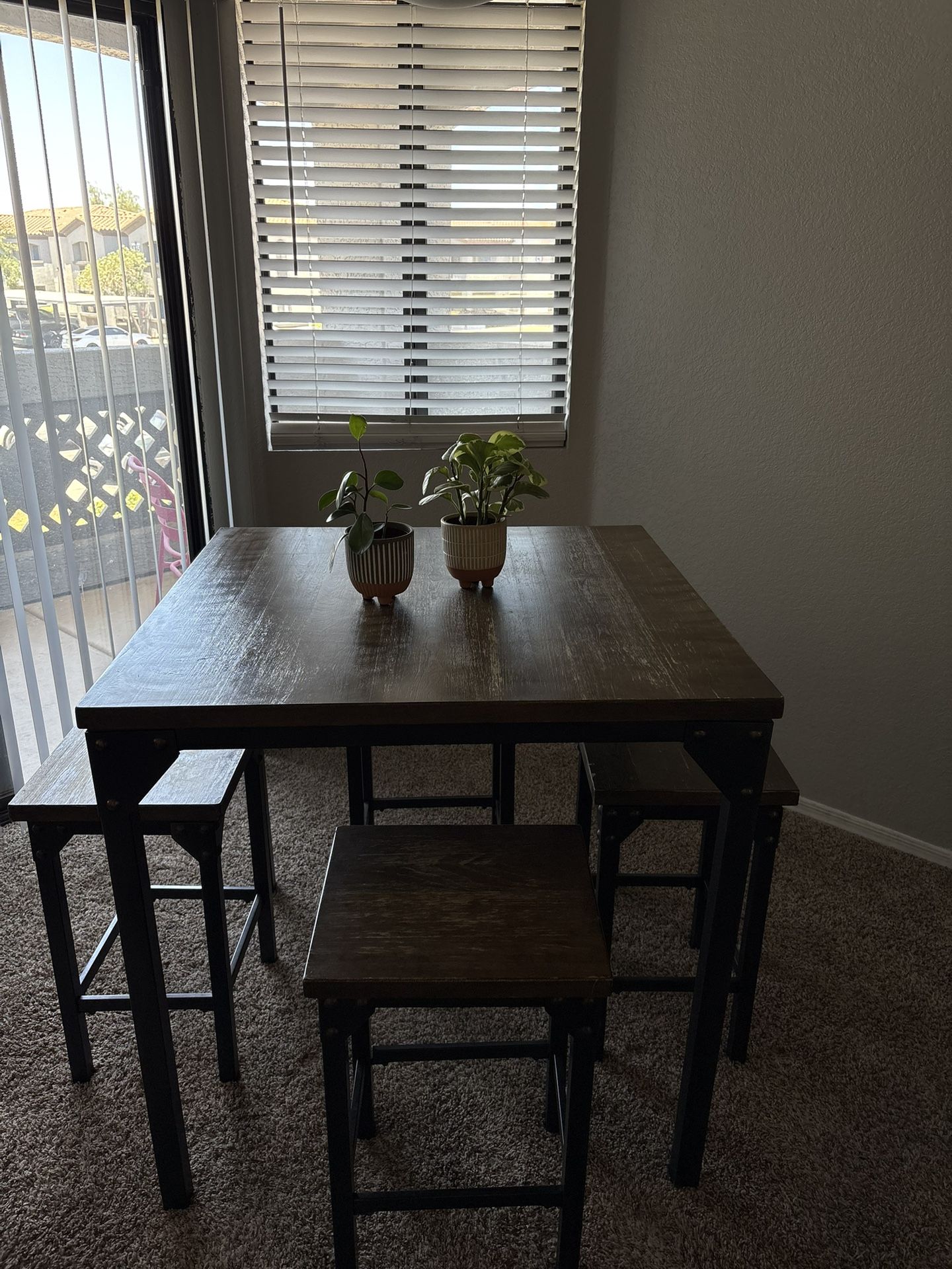 Wooden Stool Dining Table 4 Seats