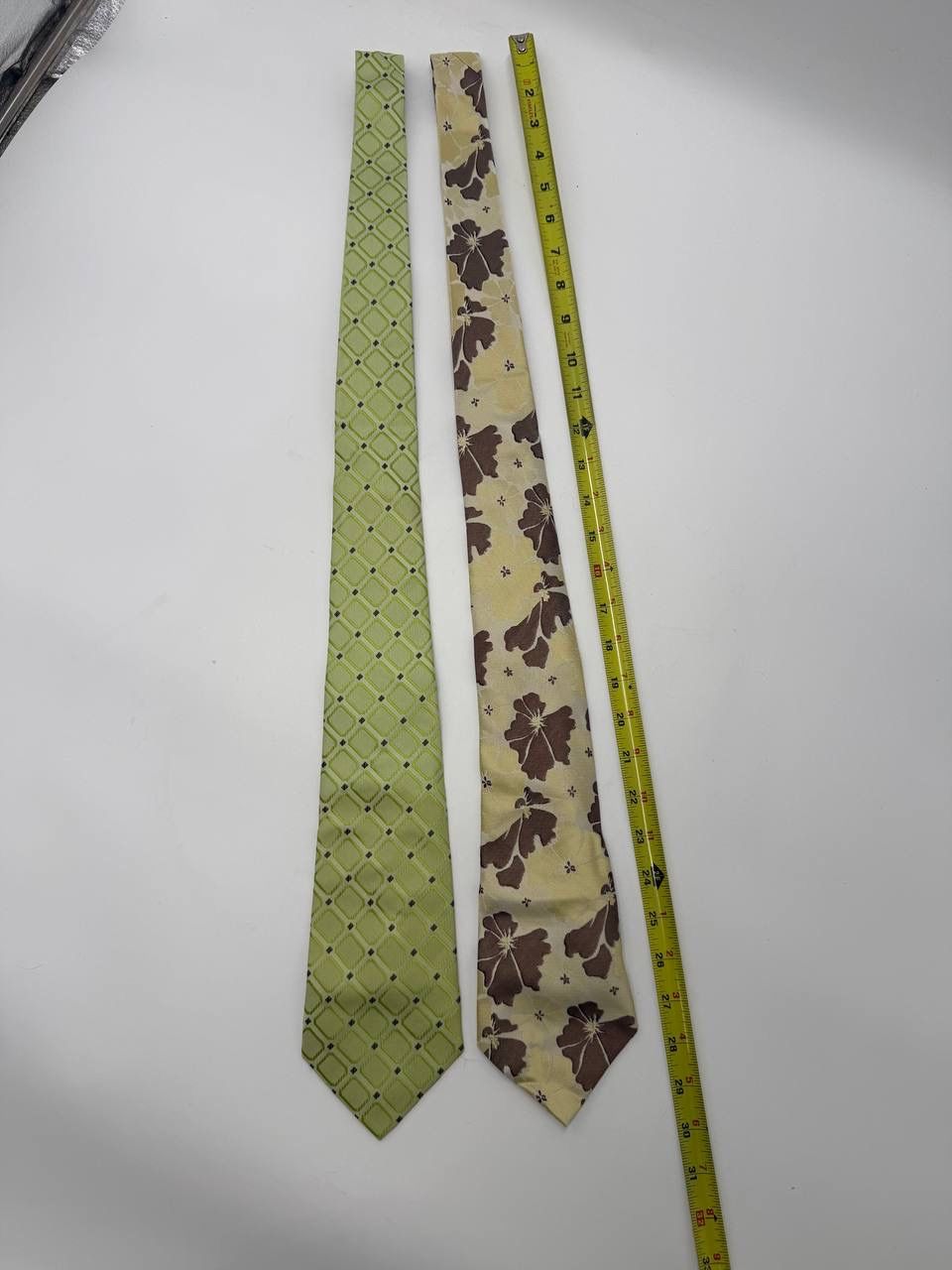 Kat Long 100% Silk Ties Lot of 2 Green Geometric & Floral Handmade