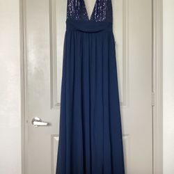 Navy blue sequin halter cocktail dress 