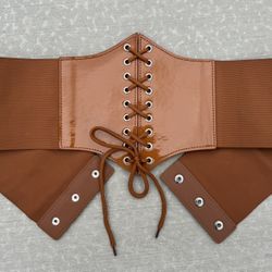 Lace up corset elastic belt in patent leather brown NEVER USED, BRAND NEW!!!  