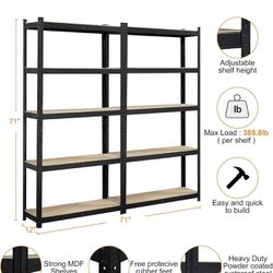 2PCS Storage Shelves 5 Tier Adjustable Metal Shelving Unit Utility Shelves Garage Storage Racks for Warehouse Garage Pantry Kitchen- Black, 35.5 x 12 