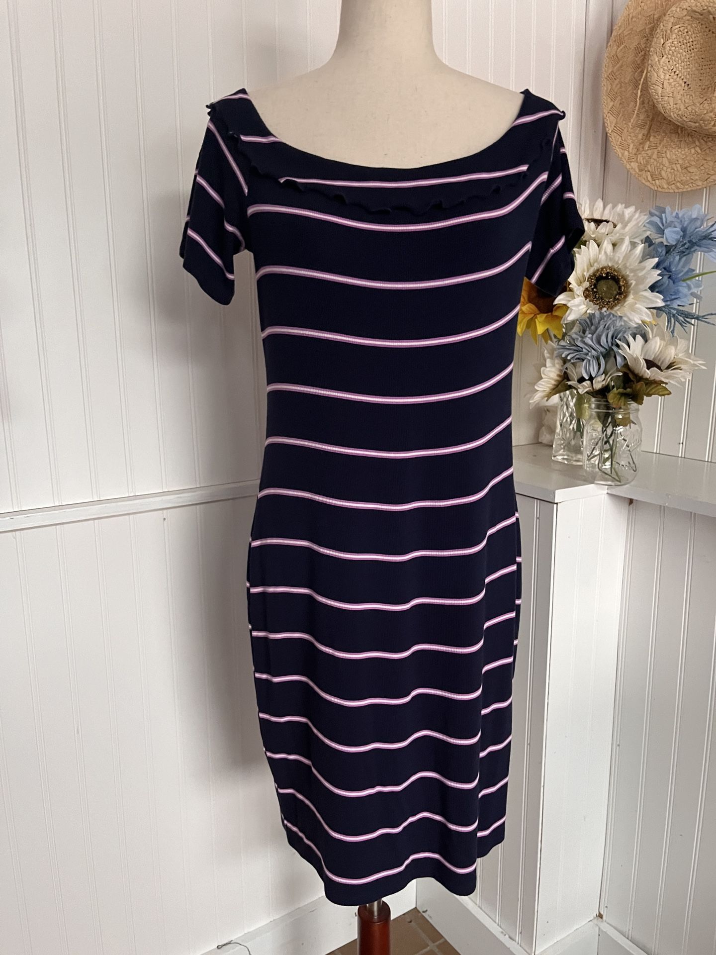 Decree Blue & Purple Scooped Neck Short Sleeved Dress 