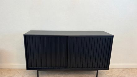 West elm Black Fluted Sideboard / Credenza, Modern Buffet Storage Cabinet