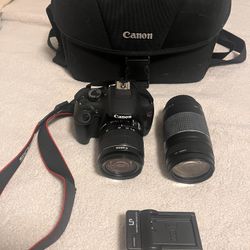 Canon Rebel T5 + 2 lenses and Camera Bag 