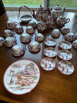Japanese Porcelain Tea Set with Floral Pattern