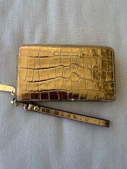 Michael Kors Metallic Gold Croc-Embossed Wristlet