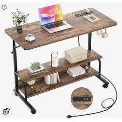 Height Adjustable Standing Desk with Power Outlets,39" Manual Stand Up Desk with Storage Shelves New