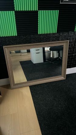 Square Mirror Brown wood trim