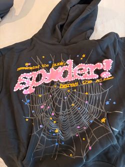 black and pink sp5der hoodie size medium 100%cotton
