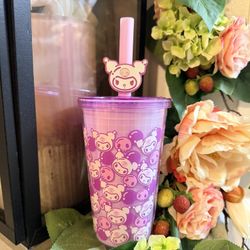 Sanrio Kuromi Purple Tumbler w Boba Straw Topper