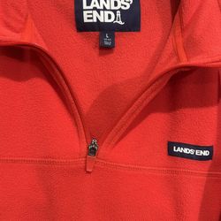 Unisex Lands' End red fleece quarter-zip pullover Vibrant Red 