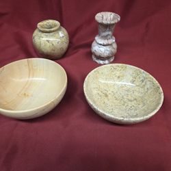 Bowl 6 Inch, Flower Vase 4x4, Flower Vase 5x3- Burma Teak, Fossil,  Jasper Stone-