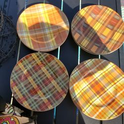 Pier 1 set Of 8 HARVEST Plaid Salad Plates 2 Of Each Pattern