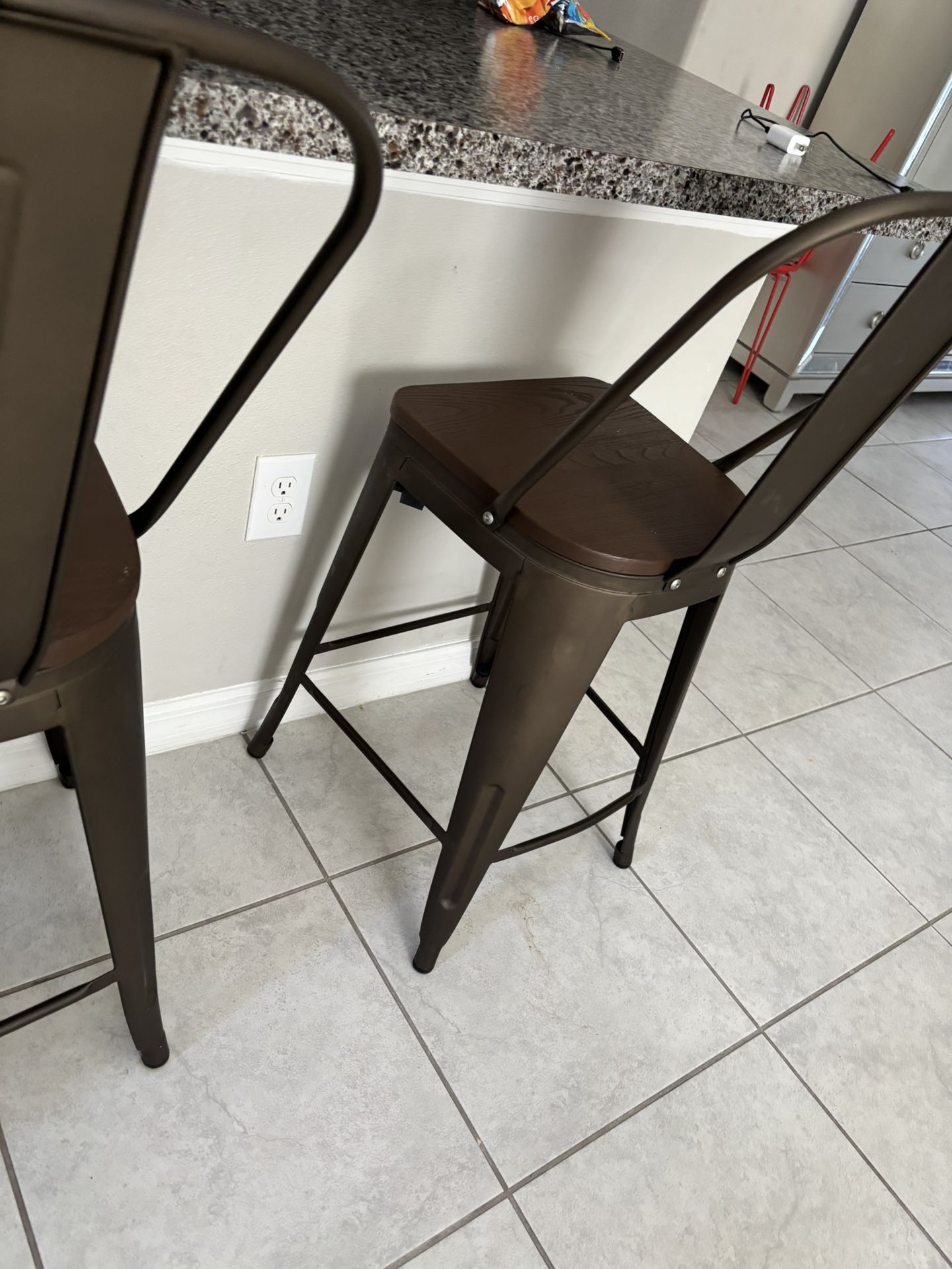 Steel/wood Island Or Bar Chairs  Set Of 3