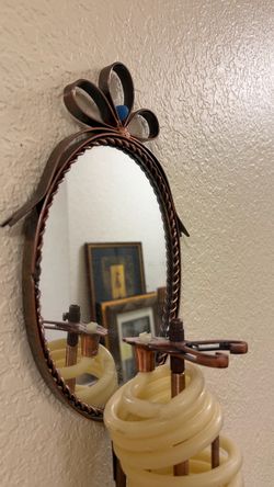 Vintage Copper Mirrored Wall Candle Sconce with Coiled Candle (17" H)