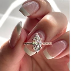 Brand New Rose Gold Over Sterling Silver 925 Engagement Ring With 1.5CT Marquise Cut CZ 