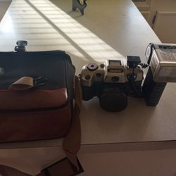 Camera with leather case 