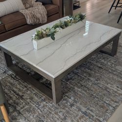 Large & Gorgeous Marble Top & Wood Coffee Table 