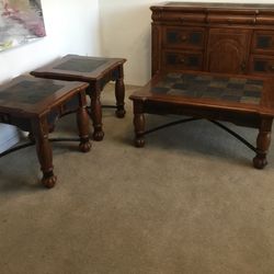 Solid Wood Coffee Table and 2 End Table Set