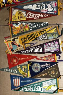 Huge (75+) Collection of Vintage 1950s-1970s Felt Travel Pennants - World's Fair, Disney