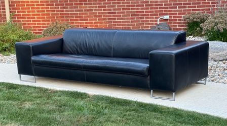 Black Italian Leather Sofa – Bauhaus MCM Postmodern Modernist