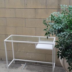 Narrow Desk,  / Entry Door Table , Glass Top , Metal Frame , Shelf  