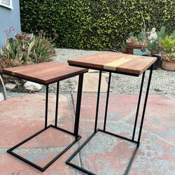C Shaped End Table Set With Metal Frame