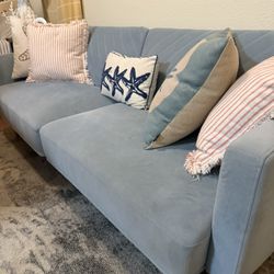 Futon Sofa Bed, Small Couch, Sleeper, Loveseat, Mid Century Modern Futon Couch, Sofa Cama, Couches for Living Room (Sky Blue Premium Velvet)