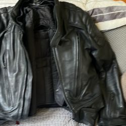 First Gear Black Leather Motorcycle Jacket