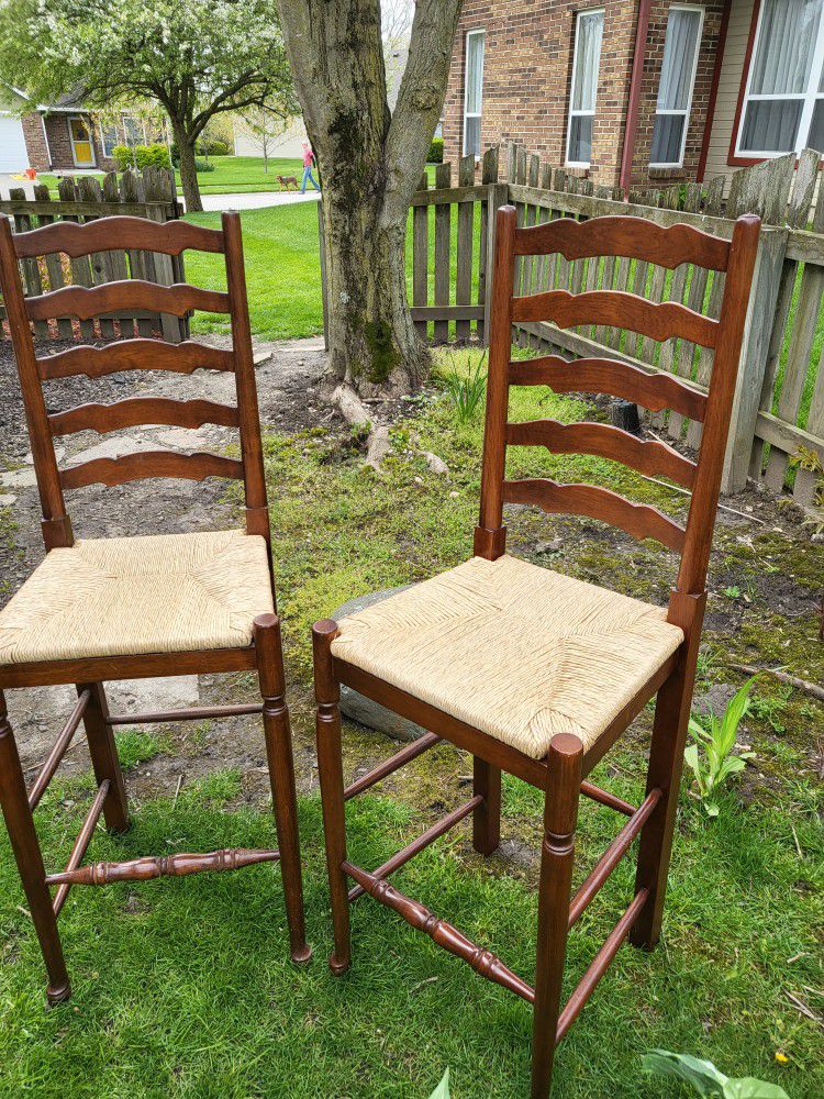 2 Wooden High back Chairs Both One Price