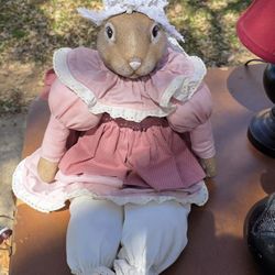 Easter / Spring Decor - Handmade Ceramic, Wood, and Fabric Large Bunny Rabbit Shelf Sitter