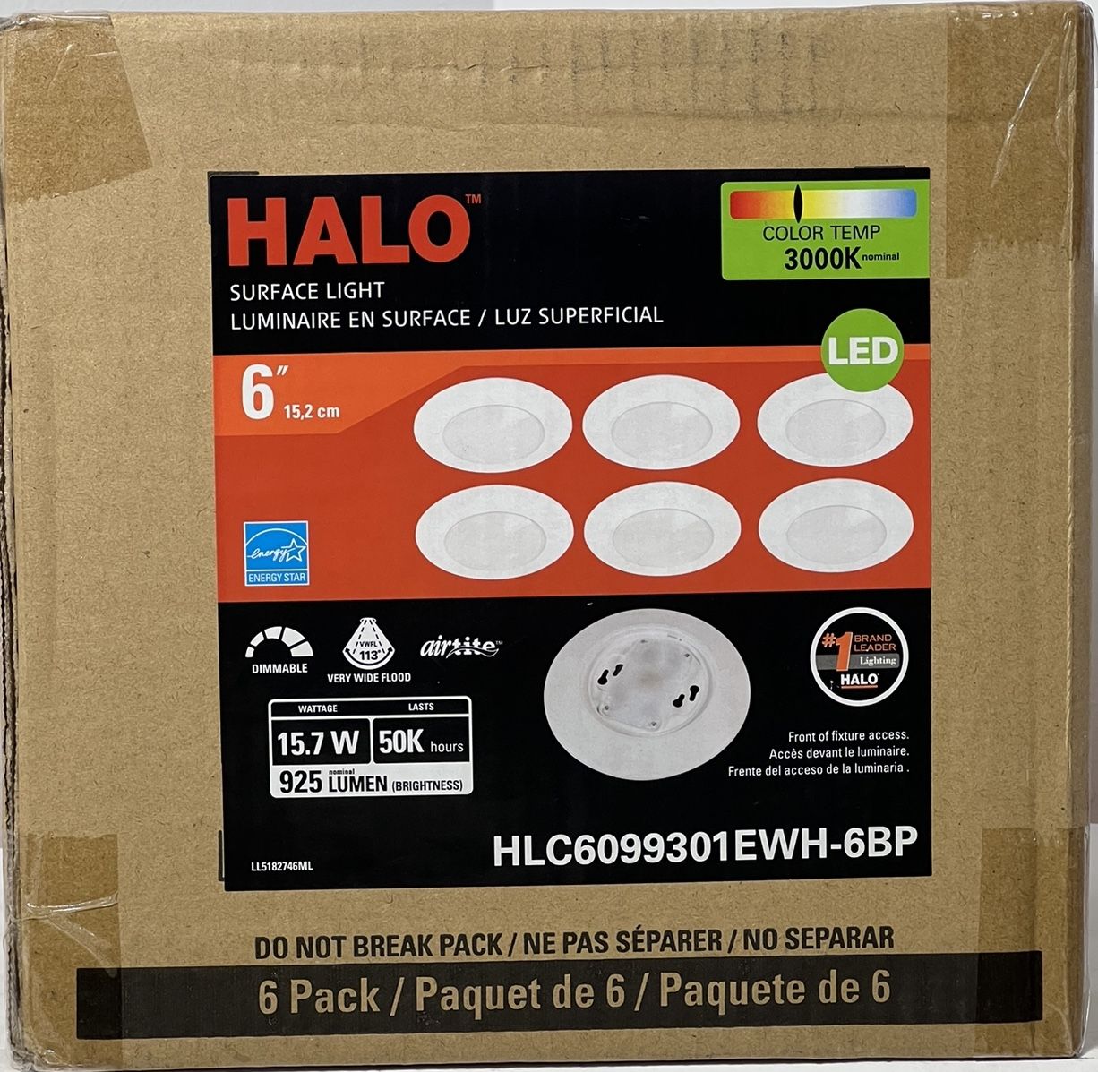Halo HLC 6 in. 3000K Integrated LED Recessed Light Trim (6-Pack) 256